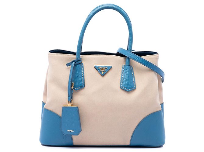 Double bolsa Saffiano bege com acabamento em couro Prada Medium