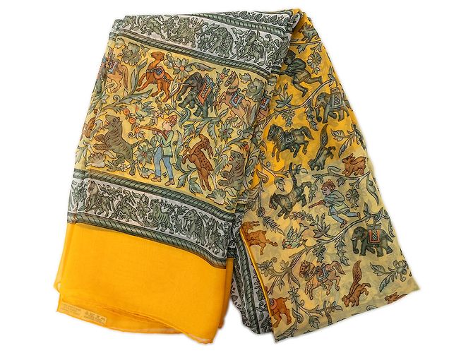 Sciarpa in seta Hermès Chasse en Inde 90 giallo