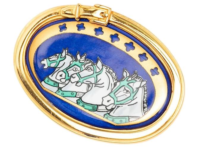 Blue Hermès Enamel Chevaux Pin Brooch 