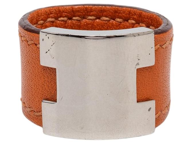 Orange Hermès Swift and Palladium Plated Lurie Ring 