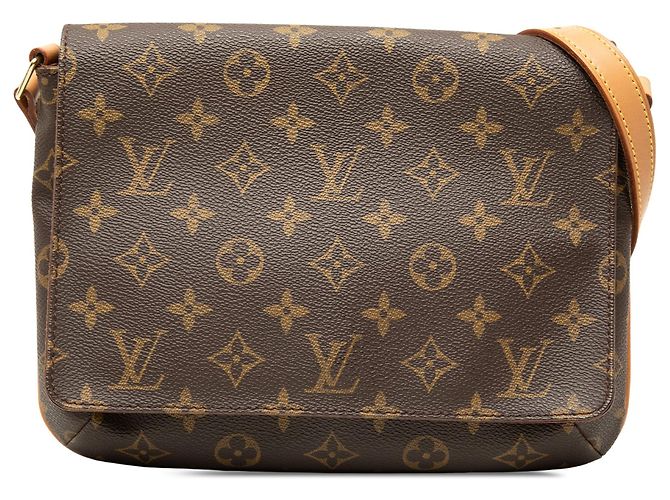 Bolsa de ombro Louis Vuitton Monogram Musette Tango alça curta marrom