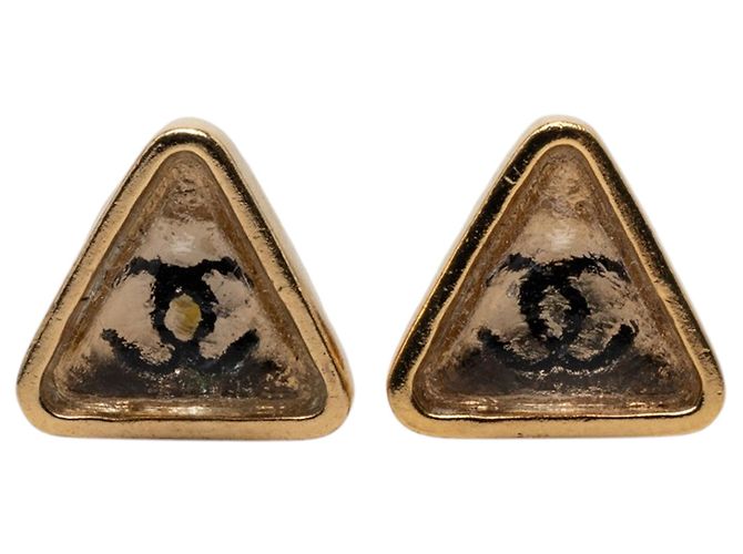 Orecchini Chanel CC Gold Plated Gripoix Triangle Push Back Oro D'oro
