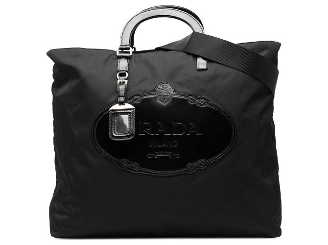 Borsa Satchel Prada Tessuto Canapa Logo nera Nero