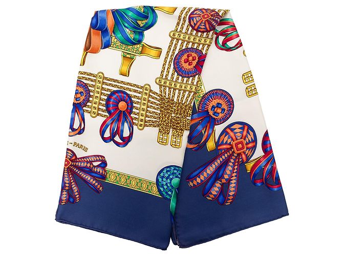 Sciarpa in seta Hermès Les Rubans du Cheval 90 blu