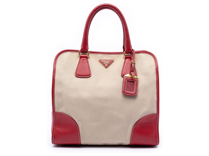 Borsa Prada Saffiano Trimmed Canvas Canapa marrone
