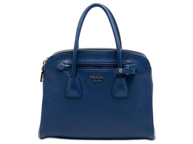 Borsa a mano satchel Prada Saffiano Cuir Double Zip Top Handle Blu