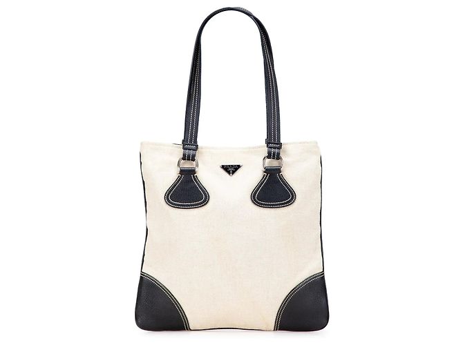 Tote de lona Canapa com acabamento em Vitello marrom Prada