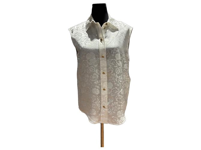 Camisa sem mangas em brocado de seda Chanel Branco