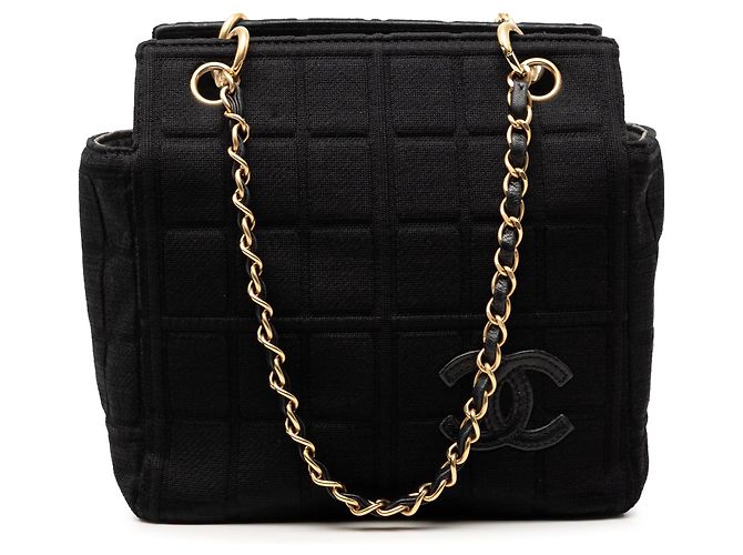 Borsa a Spalla Chanel Jersey CC Chocolate Bar Nera Nero