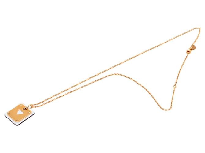 Hermès As de Coeur Anhänger Halskette aus rosa Swift-Leder mit Roségold-Beschichtung Pink 