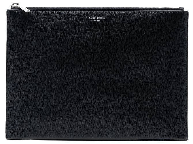 Clutch in pelle granulata nera Saint Laurent con zip Nero