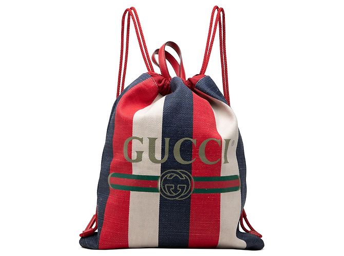 Red Gucci Canvas Sylvie Baiadera Web Drawstring Backpack