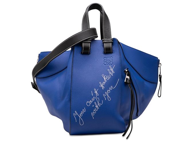 LOEWE Small Bicolor Calfskin Can't Take It Hammock Umhängetasche Blau