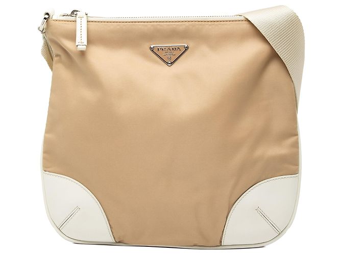 Bolsa transversal Tessuto com acabamento em couro bege Prada