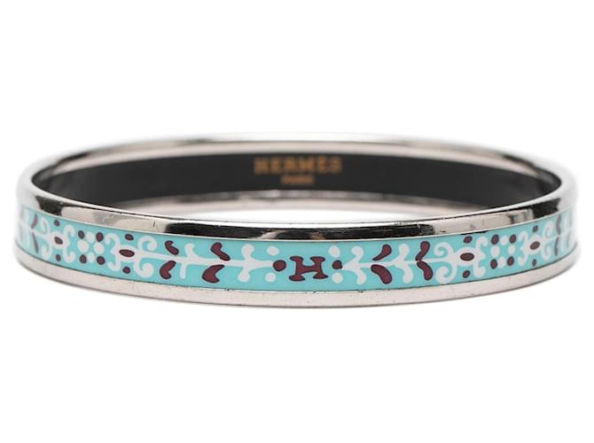 Blue Hermès Narrow Flower Petal Enamel Bangle 62 Costume Bracelet 