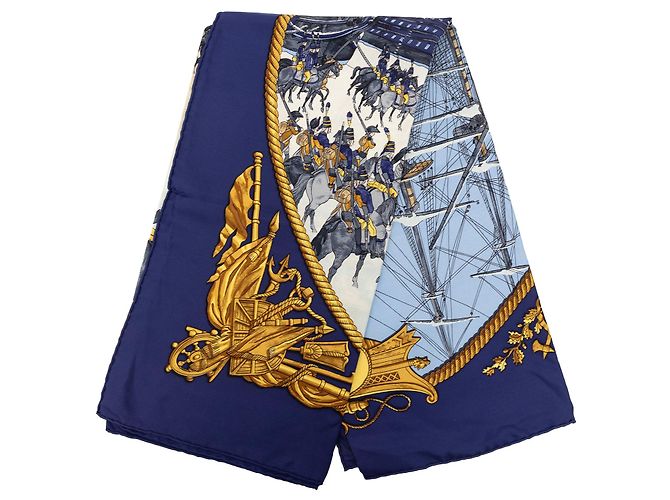 Sciarpa in seta Hermès Marine et Cavalerie 90 Blu