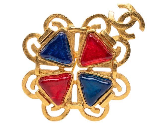 Spilla Chanel CC placcata oro multicolore Gripoix D'oro