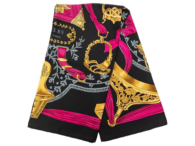 Sciarpa in seta Hermès Etriers 90 nera Nero 