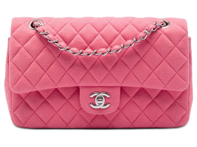 Borsa a tracolla Chanel Medium Classic Jersey Double Flap Rosa