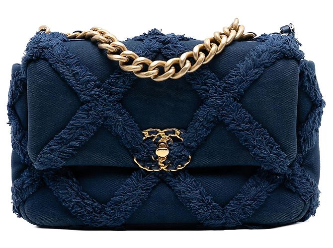 Bolso Chanel 19 de lona y algodón azul, tamaño Medium