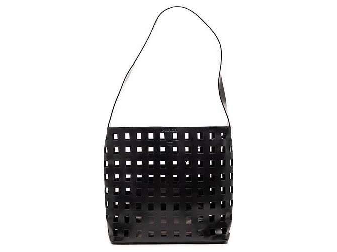 Borsa a tracolla in pelle traforata nera Prada Nero
