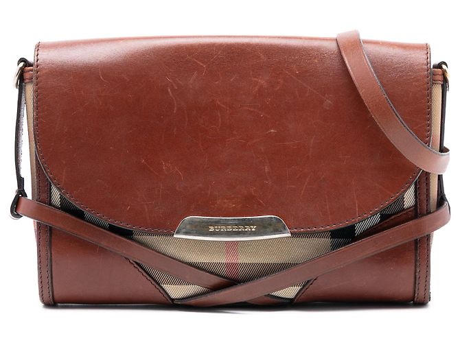 Bolsa transversal Abbott em couro marrom e lona House Check da Burberry
