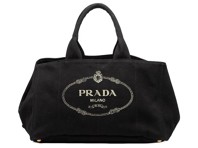 Borsa Tote e Borsa a tracolla Prada Large Canvas Canapa Logo nera Nero