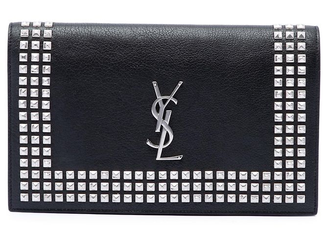Clutch in pelle con monogramma e borchie nero Saint Laurent