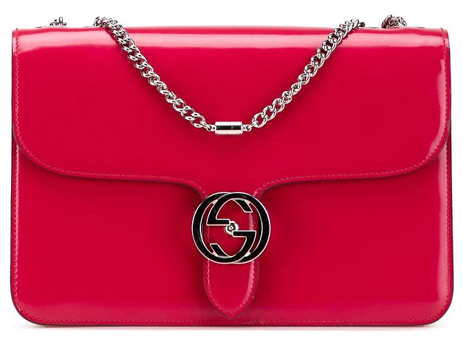 Borsa a tracolla Gucci Medium Patent Dollar Interlocking G rossa Rosso