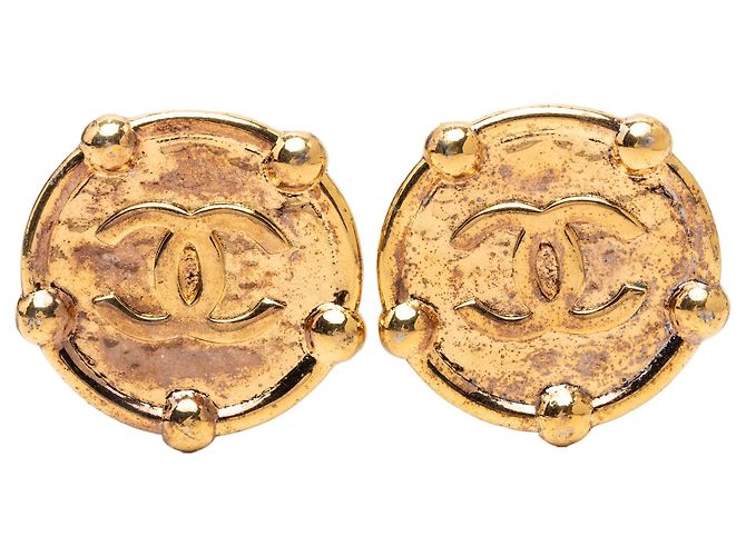 Chanel CC runde Clip-Ohrringe vergoldet Golden