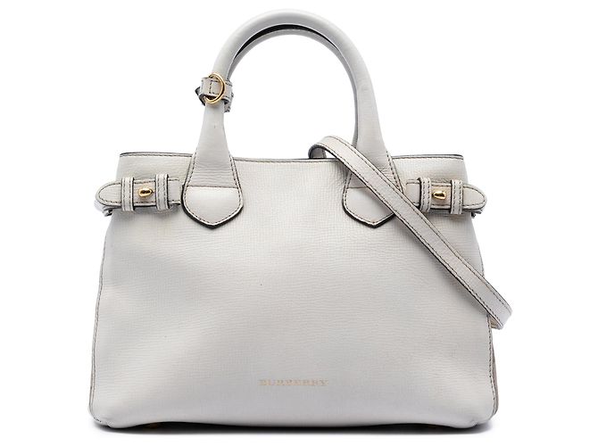 Borsa a tracolla Burberry Small in pelle bianca e House Check Bianco