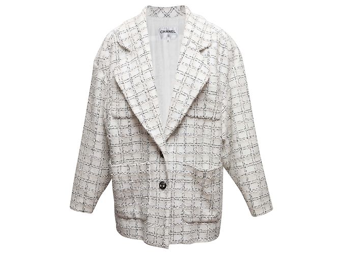 White & Black Chanel Checked Tweed Blazer Size FR 40