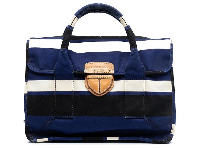 Blauer Prada Canapa Canvas Pattina Satchel