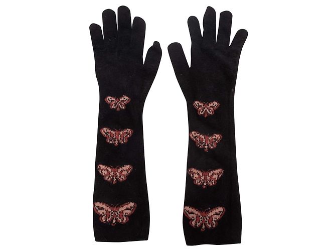 Alaïa Luvas de malha Alaia com motivo de borboleta preto e borgonha