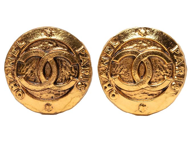 Orecchini a cerchio Chanel CC placcati oro D'oro