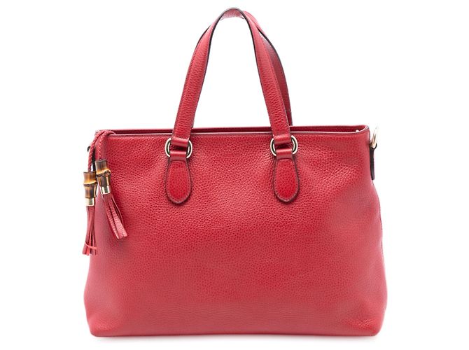Bamboo Bolsa satchel Gucci em couro vermelho com alça de bambu e borla
