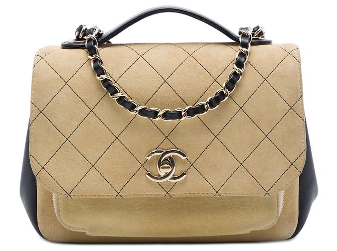 Bolsa Chanel Medium CC Quilted Suede Business Affinity Flap Bege