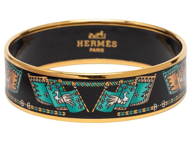 Bracelete largo de esmalte estampado preto Hermès 65 Pulseira de fantasia 