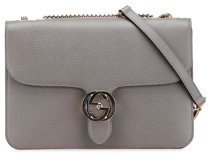 Borsa a tracolla Gucci Medium Dollar Calfskin Interlocking G grigia Grigio