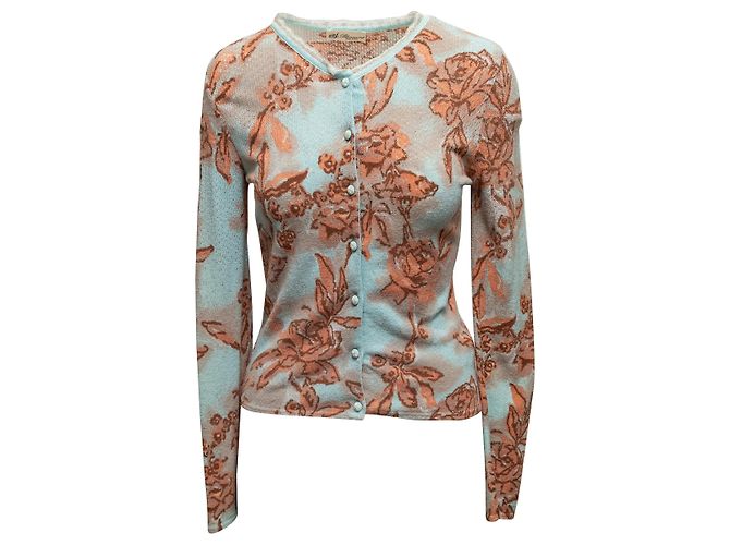 Vintage hellblauer und mehrfarbiger Blumarine Cardigan mit Blumenmuster Größe IT 44