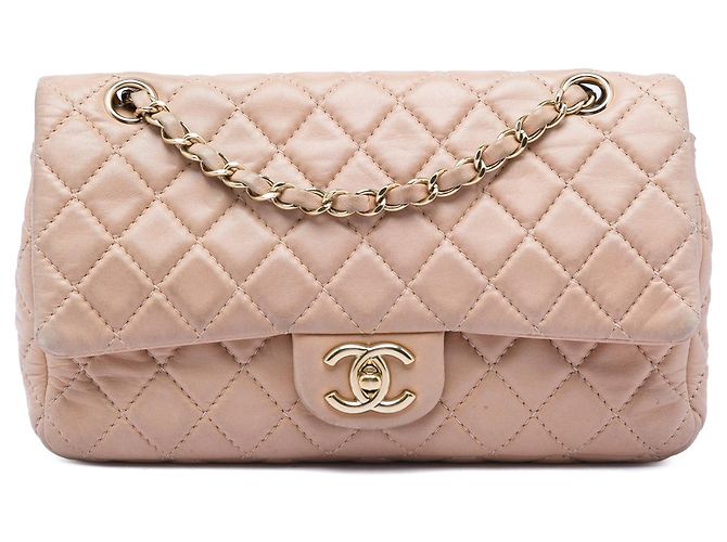 Chanel Medium Classic Lambskin Double Flap Schultertasche in Tan Kamel