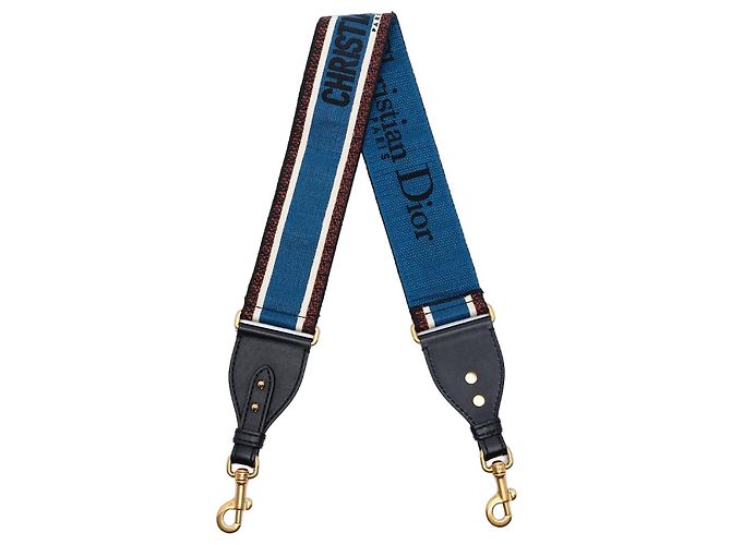 Blue Dior Embroidered Canvas Bag Strap