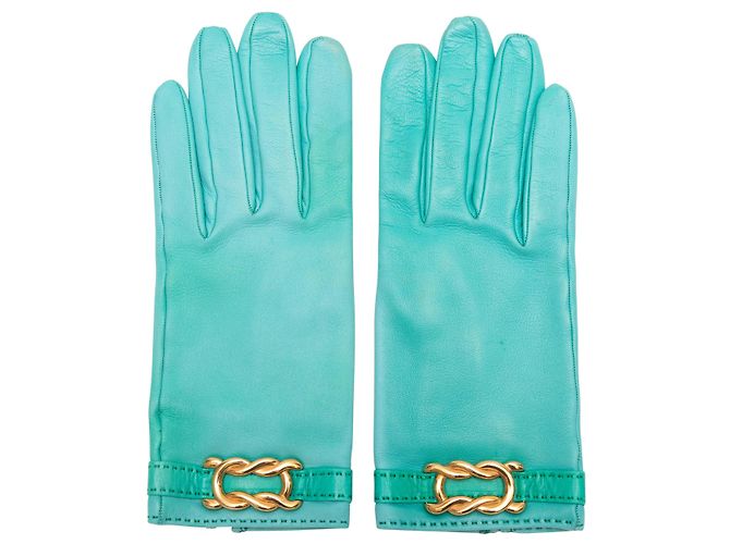 Hermès Luvas de couro turquesa Hermes Tamanho 7.5 Azul