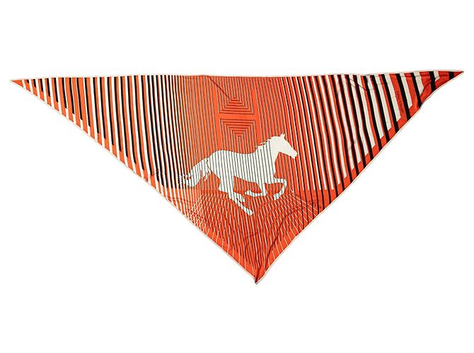 Seidentuch Orange Hermès Triangular H Au Galop 