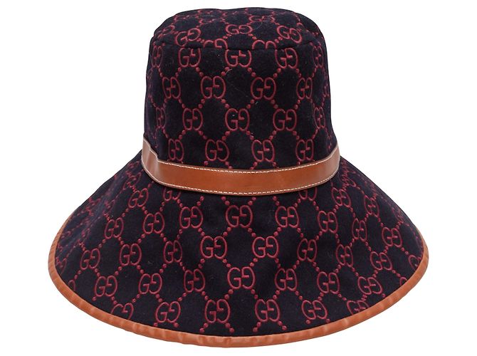 Cappello bucket in lana Gucci Monogram blu navy e multicolore