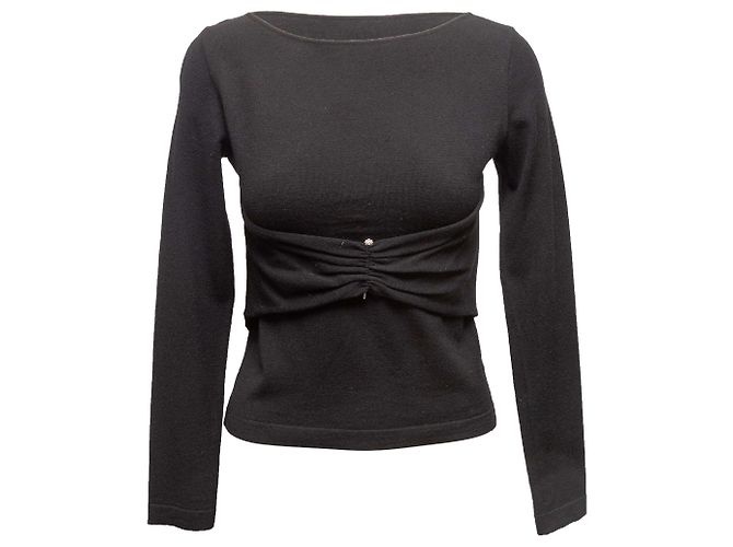 Valentino Garavani Schwarzer Valentino Pullover aus Virgin Wool mit U-Boot-Ausschnitt Größe US S
