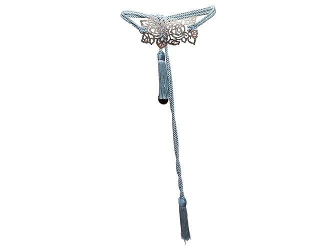 Valentino Garavani Cintura con nappa in corda e metallo Valentino azzurro e argento Blu