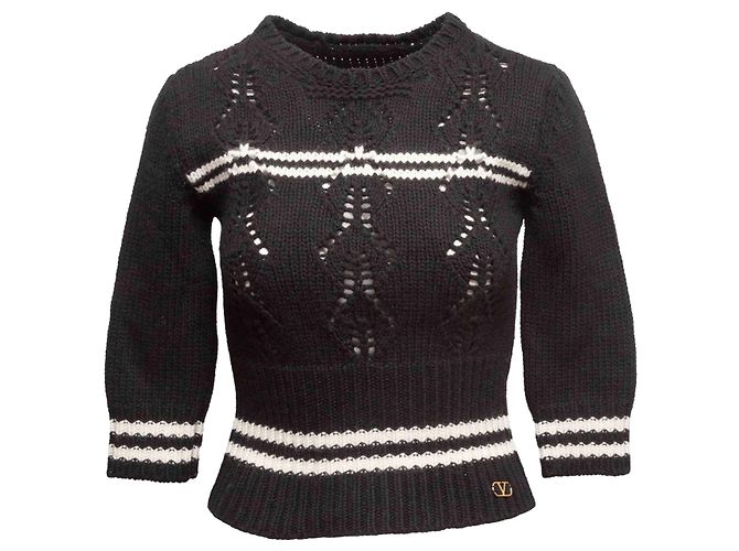 Valentino Garavani Schwarz-Weiß gestreifter Valentino Pullover Größe US S