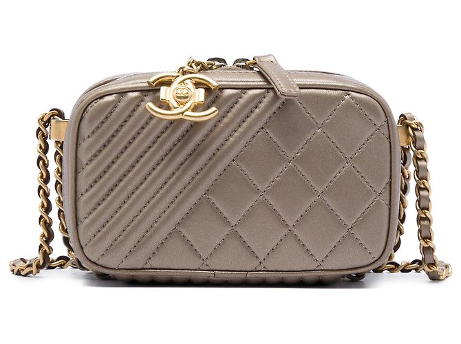 Bolsa de câmera Chanel Mini Quilted Lambskin Coco Boy Dourada Dourado
