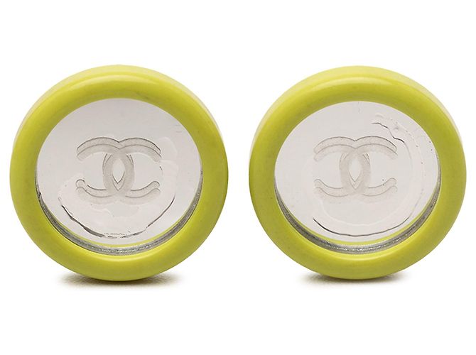 Chanel CC runde Clip-Ohrringe aus grünem Harz